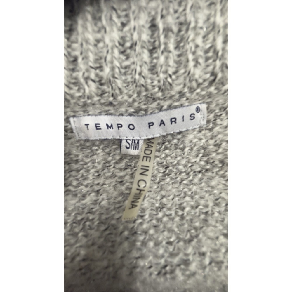 Tempo Paris Gray Knit Faux Fur Trim Longline Cardigan Sweater Bell Sleeve S/M - Picture 4 of 9